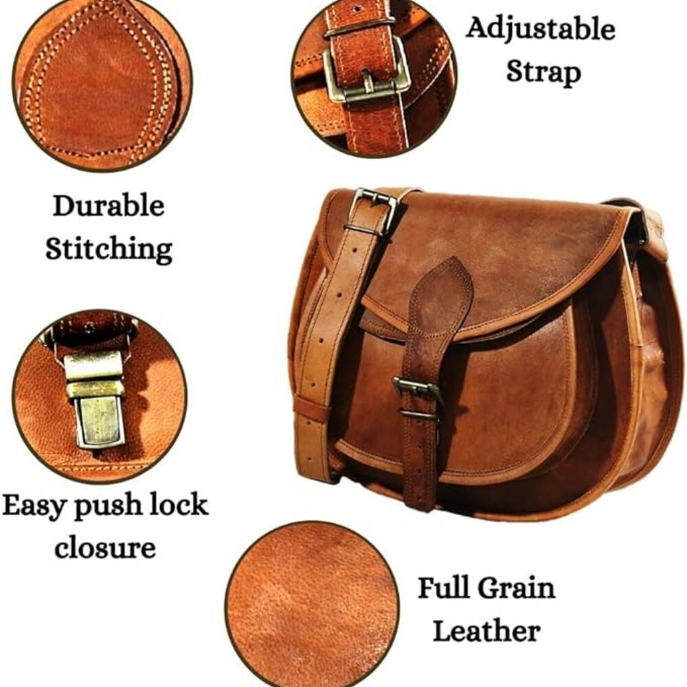 Handmade Vintage Style Genuine Brown Leather Cross Body Shoulder Bag - Picture 3 of 16